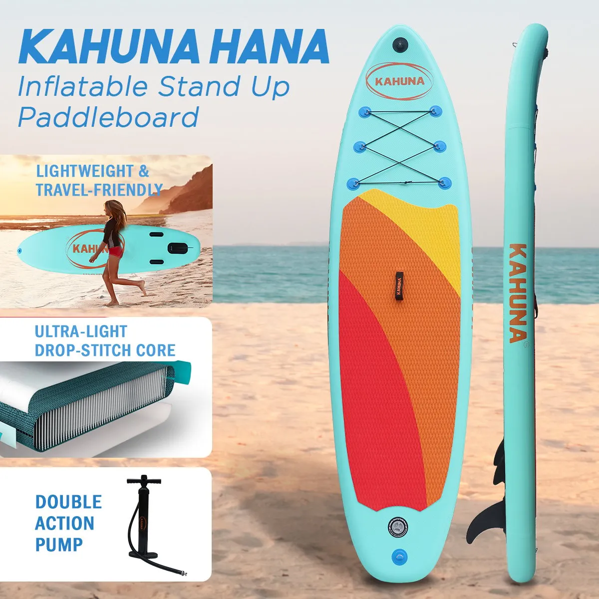 Lightweight 10ft6in Inflatable Paddle Board, Premium iSUP Set - Kahuna Hana