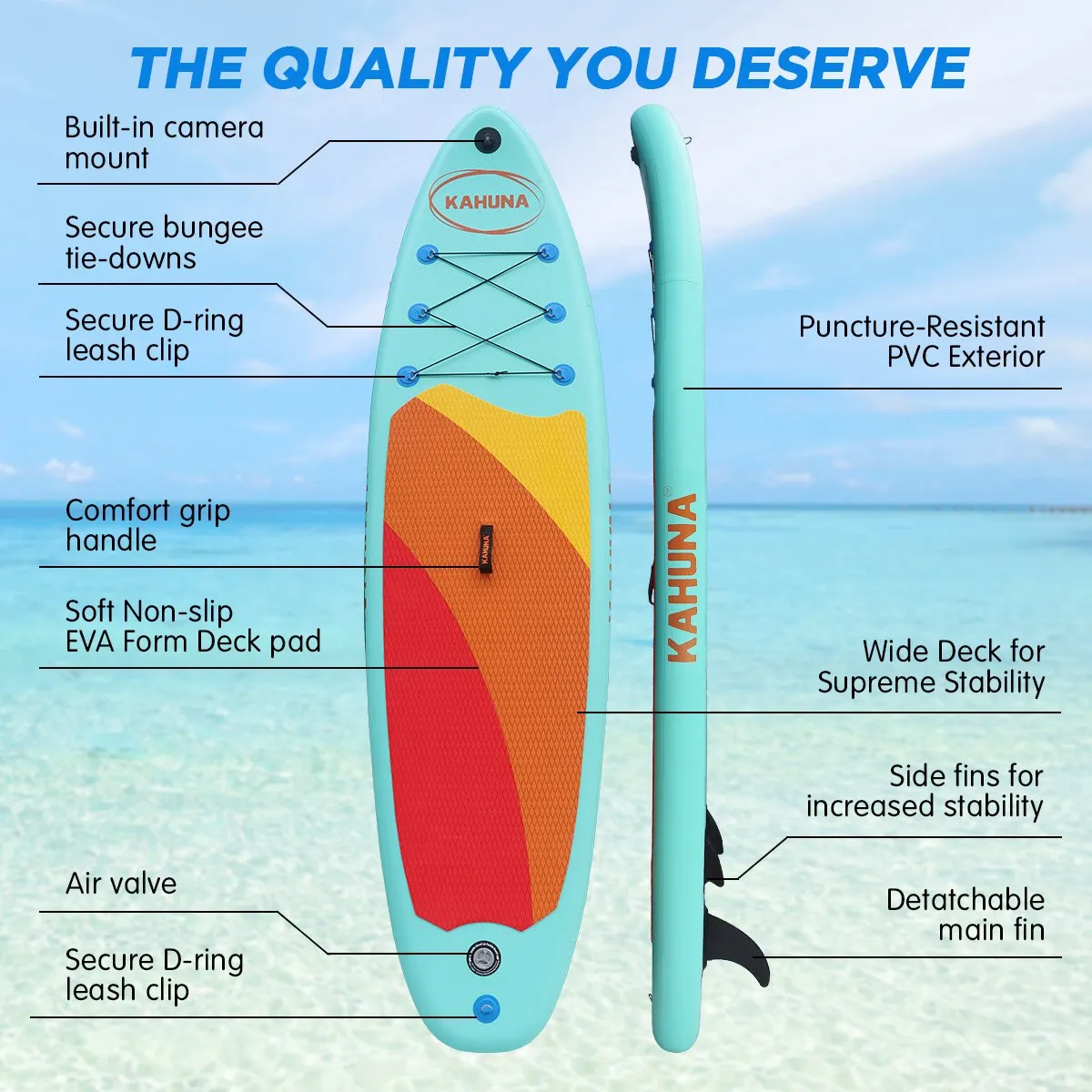 Lightweight 10ft6in Inflatable Paddle Board, Premium iSUP Set - Kahuna Hana