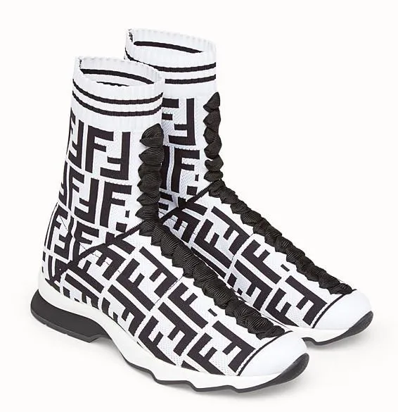 Logo Fabric Sneaker Boots, White