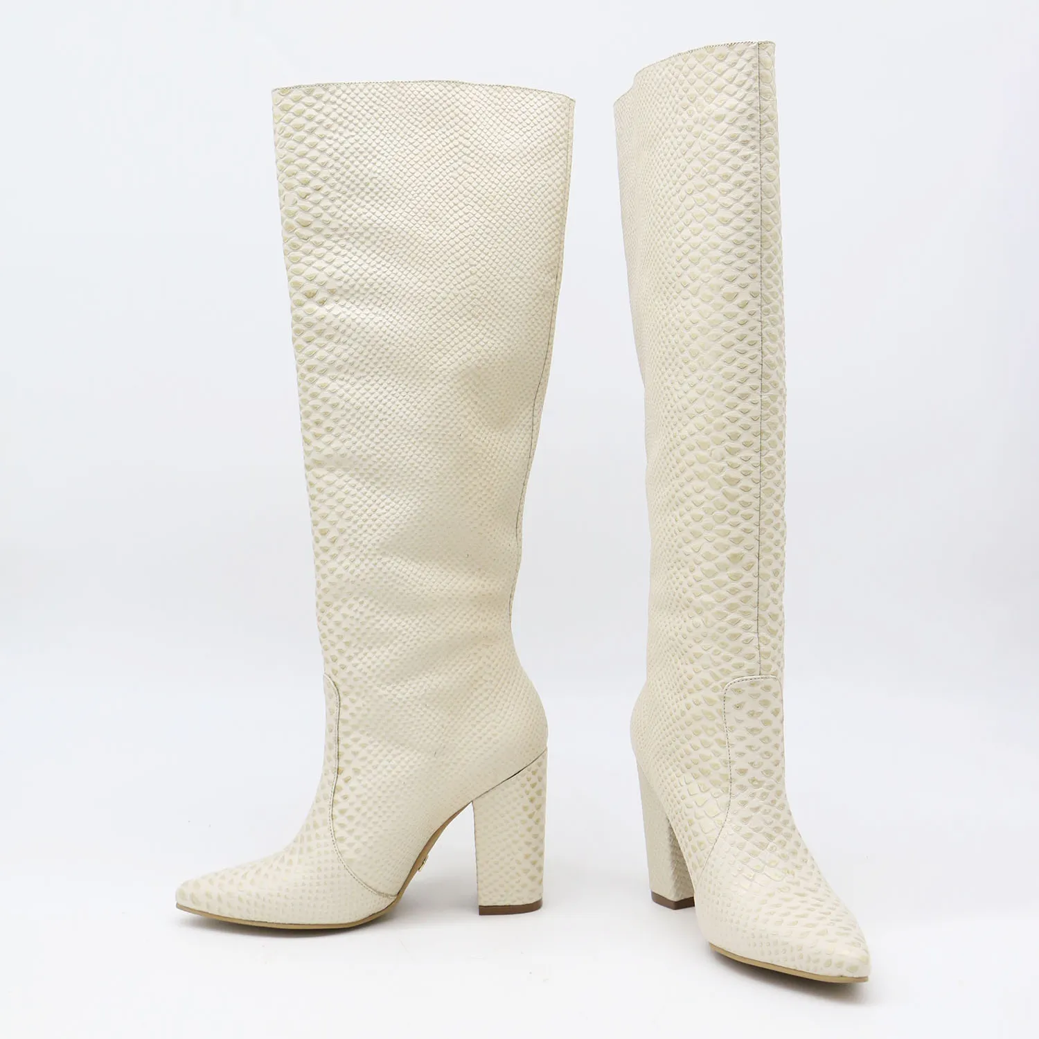 Louve knee high boots in off white leather womens shoes