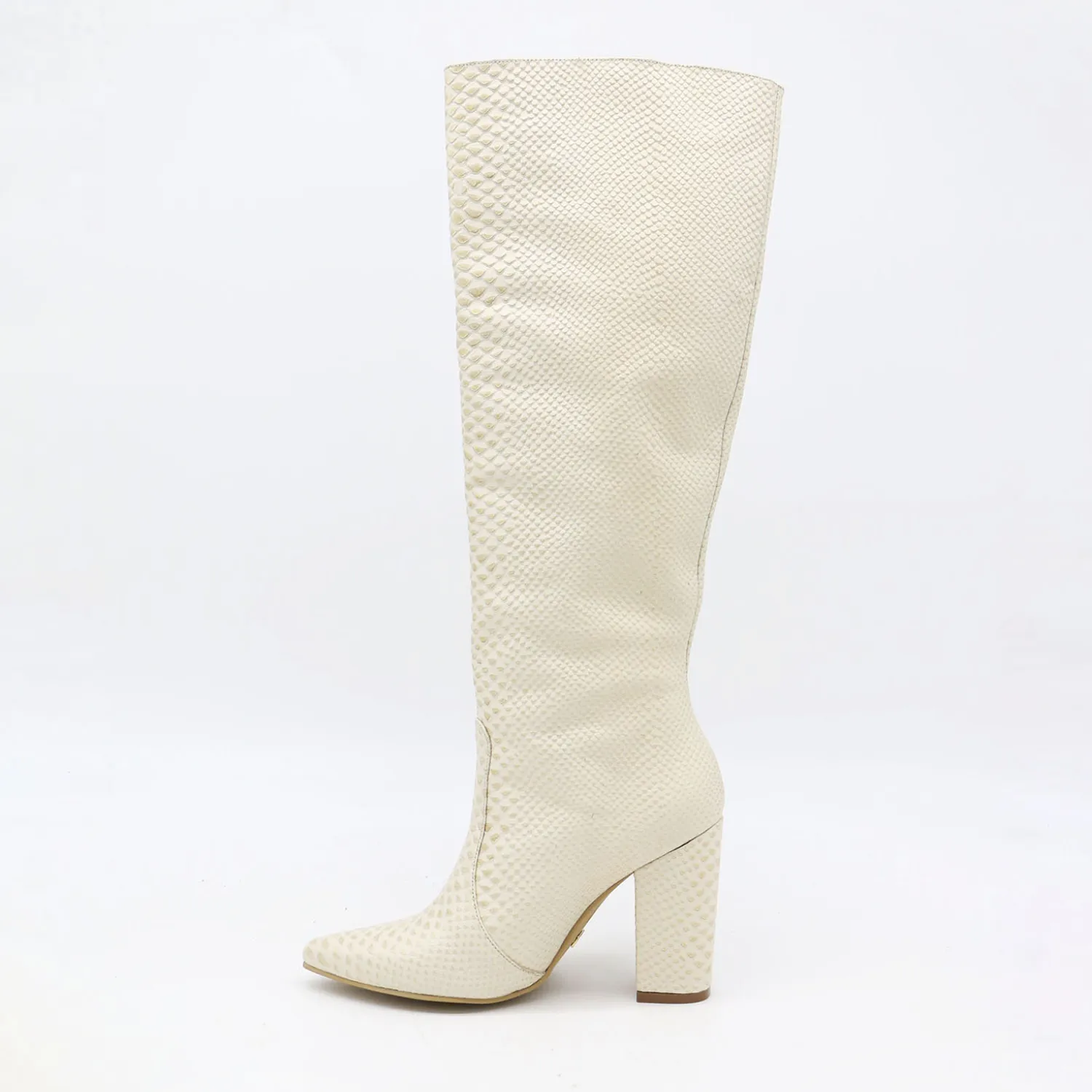 Louve knee high boots in off white leather womens shoes