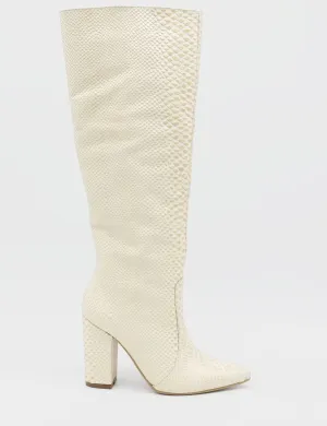 Louve knee high boots in off white leather womens shoes