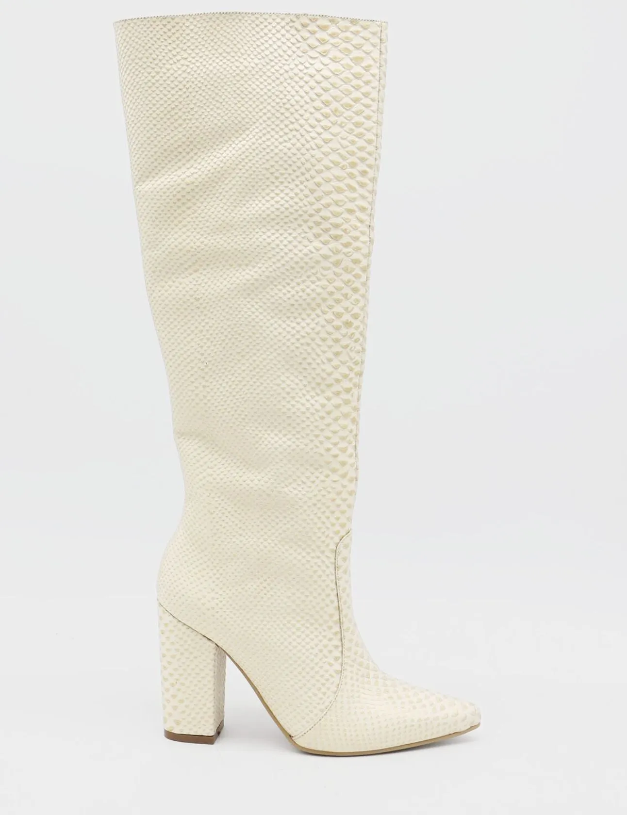 Louve knee high boots in off white leather womens shoes