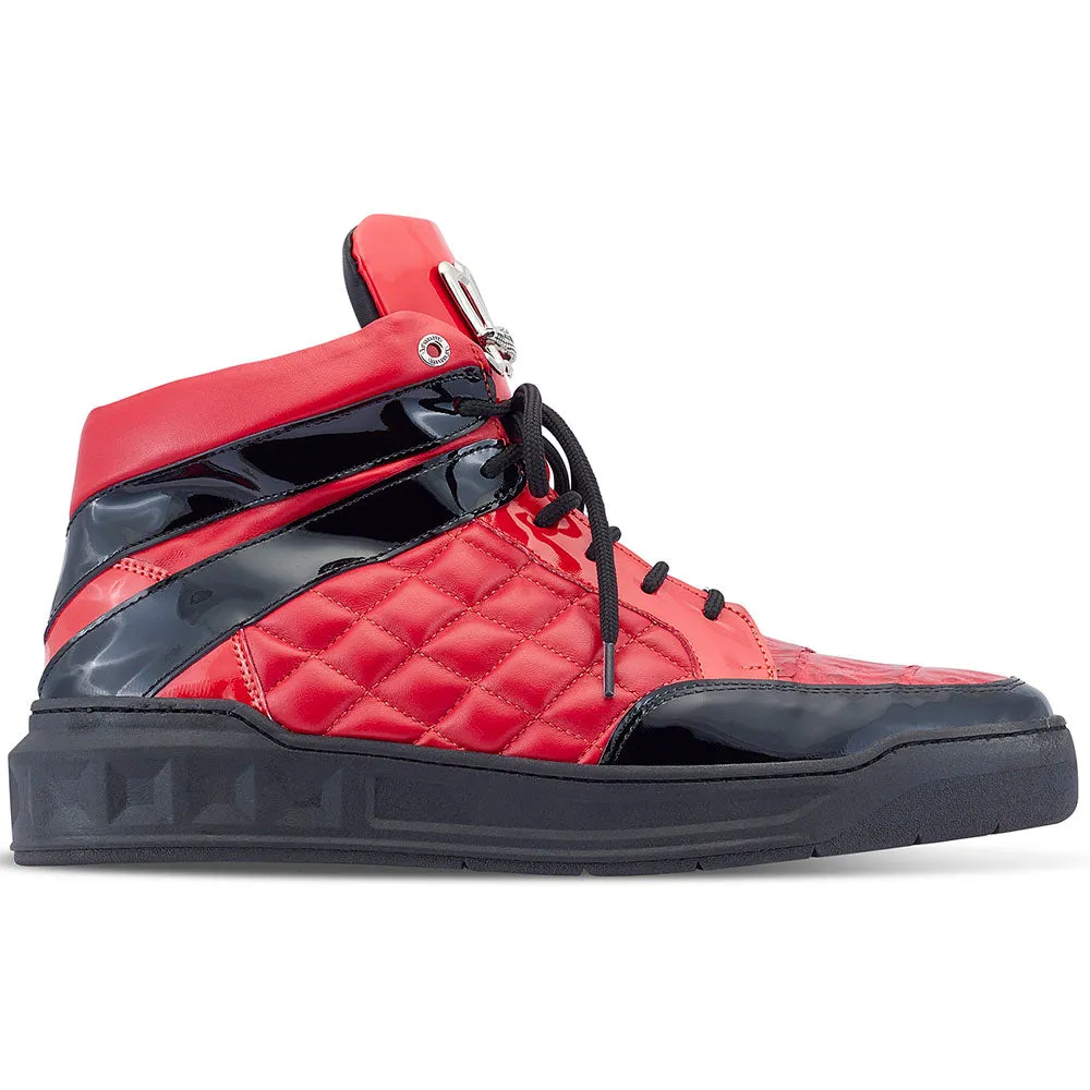 Mauri 8499 Patent / Calfskin / Baby Crocodile Sneakers Black / Red