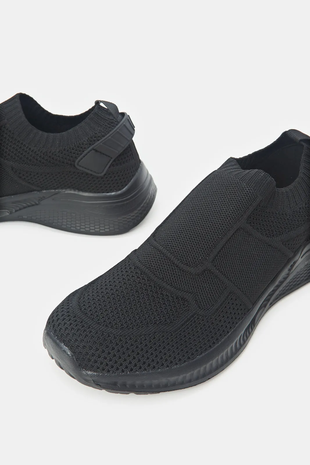 Men Triple Black Knit Slip Ons