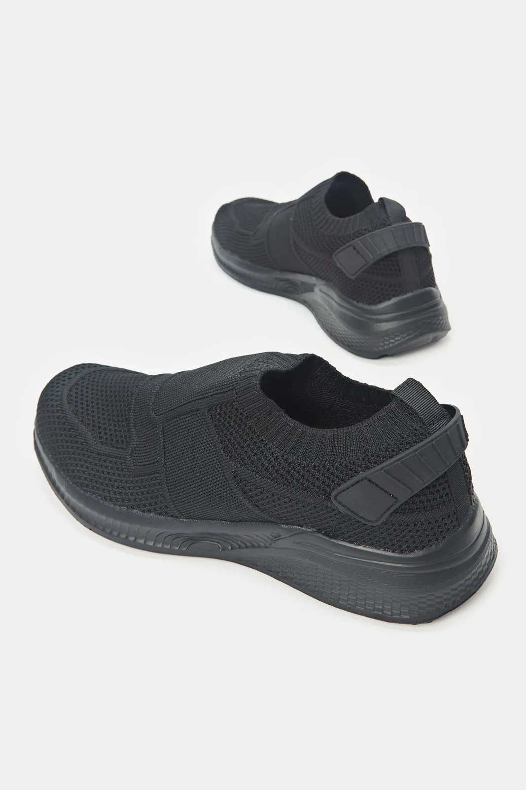 Men Triple Black Knit Slip Ons