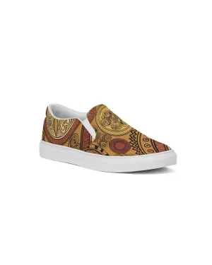 Men's Athletic Sneakers, Brown Paisley Low Top Slip-On Canvas Sports Shoes