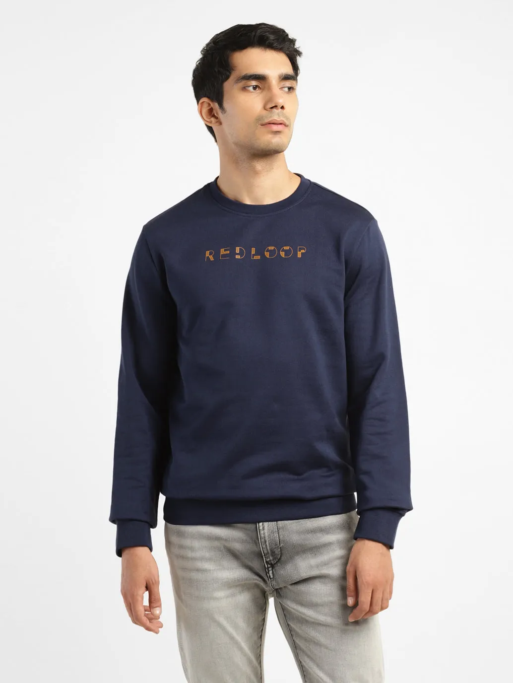 Men's Brand Logo Blue Crew Neck Sweatshirt