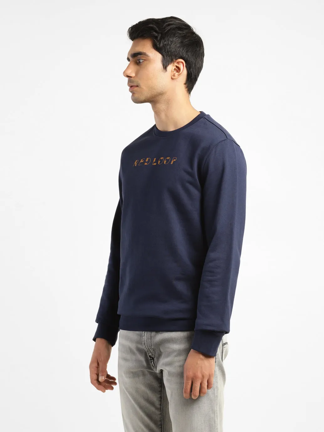 Men's Brand Logo Blue Crew Neck Sweatshirt