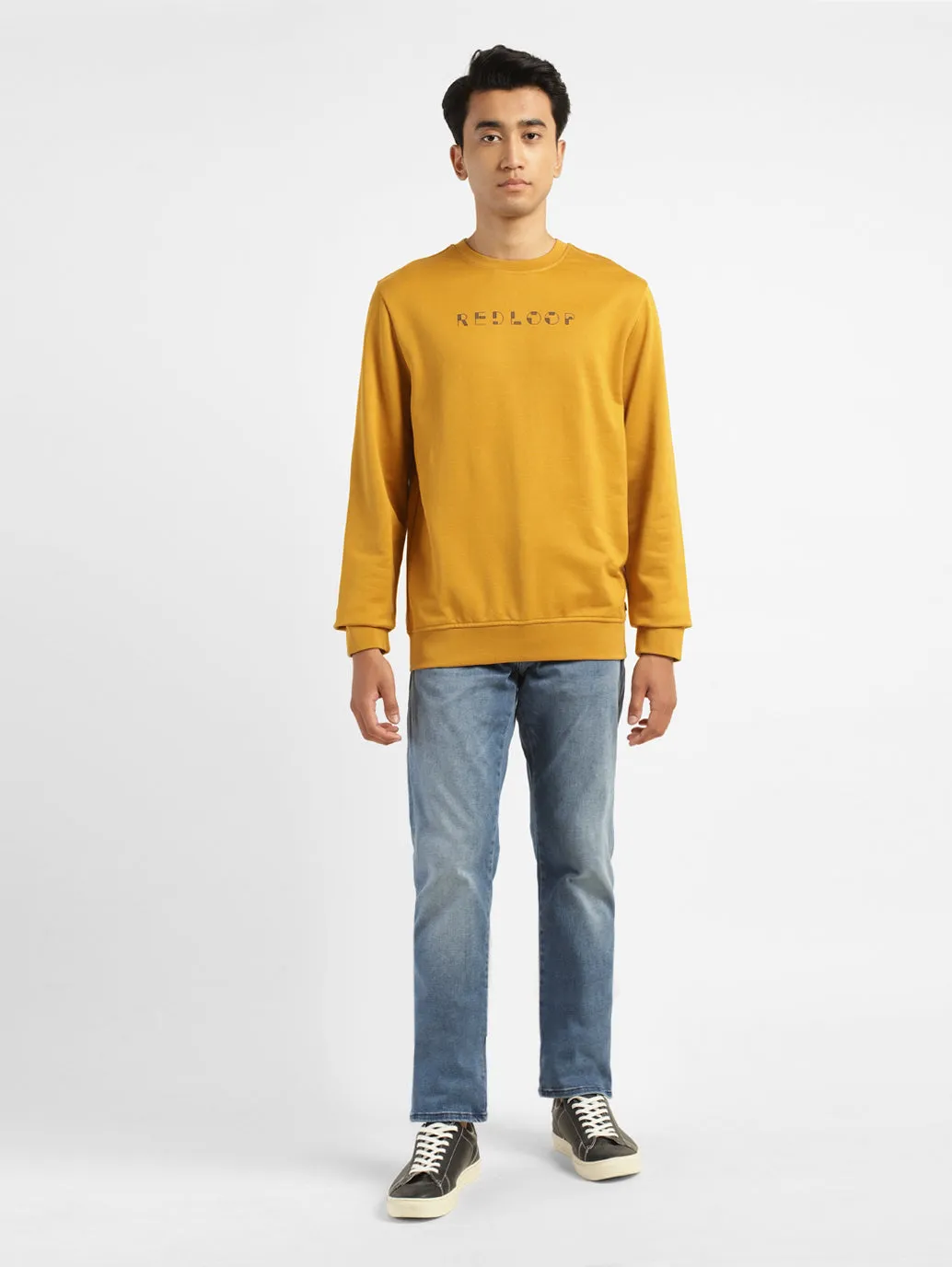 Men's Brand Logo Yellow Crew Neck Sweatshirt