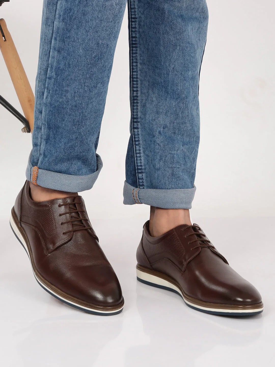 Men's Brown Semi-Formal Lace-Up Leather Shoes