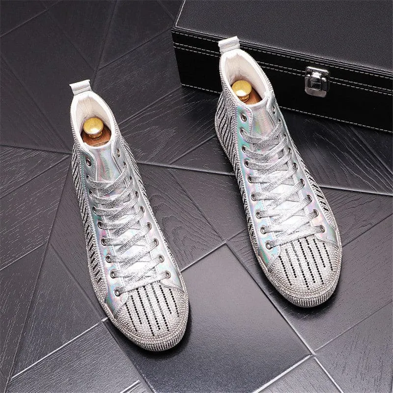 Mens  High-top Men's Rhinestone Casual Glittered Boots