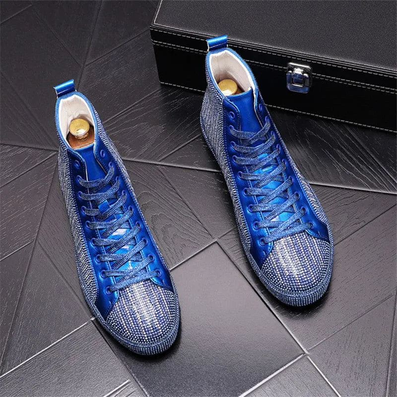 Mens  High-top Men's Rhinestone Casual Glittered Boots