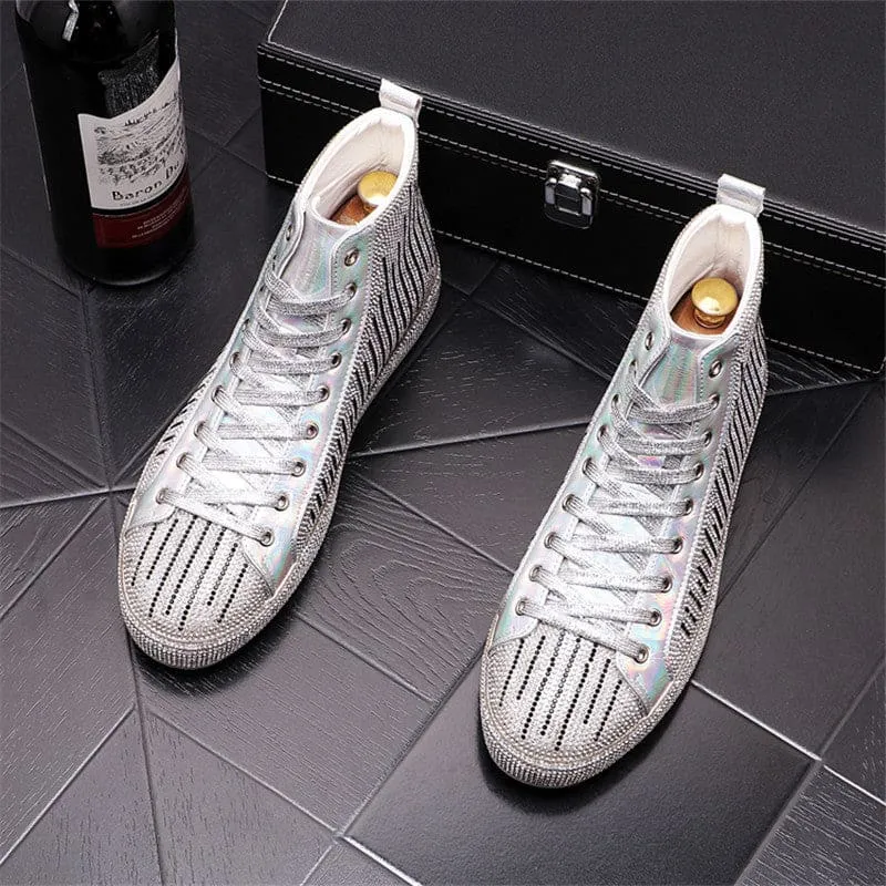 Mens  High-top Men's Rhinestone Casual Glittered Boots