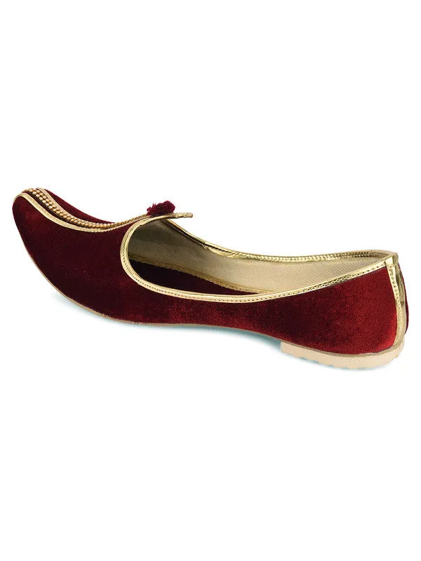 Men's Indian Ethnic Party Wear Maroon Studded Footwear - Desi Colour