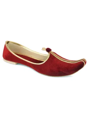 Men's Indian Ethnic Party Wear Maroon Studded Footwear - Desi Colour