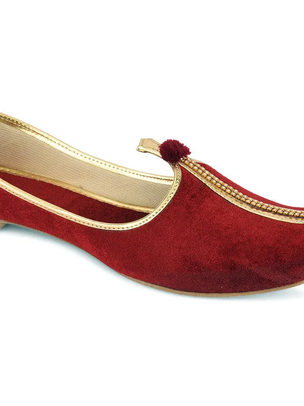 Men's Indian Ethnic Party Wear Maroon Studded Footwear - Desi Colour