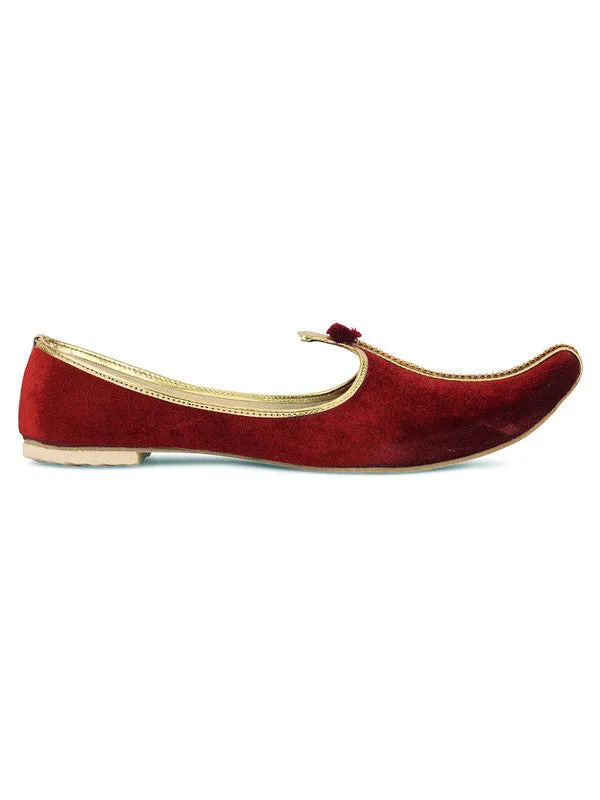 Men's Indian Ethnic Party Wear Maroon Studded Footwear - Desi Colour