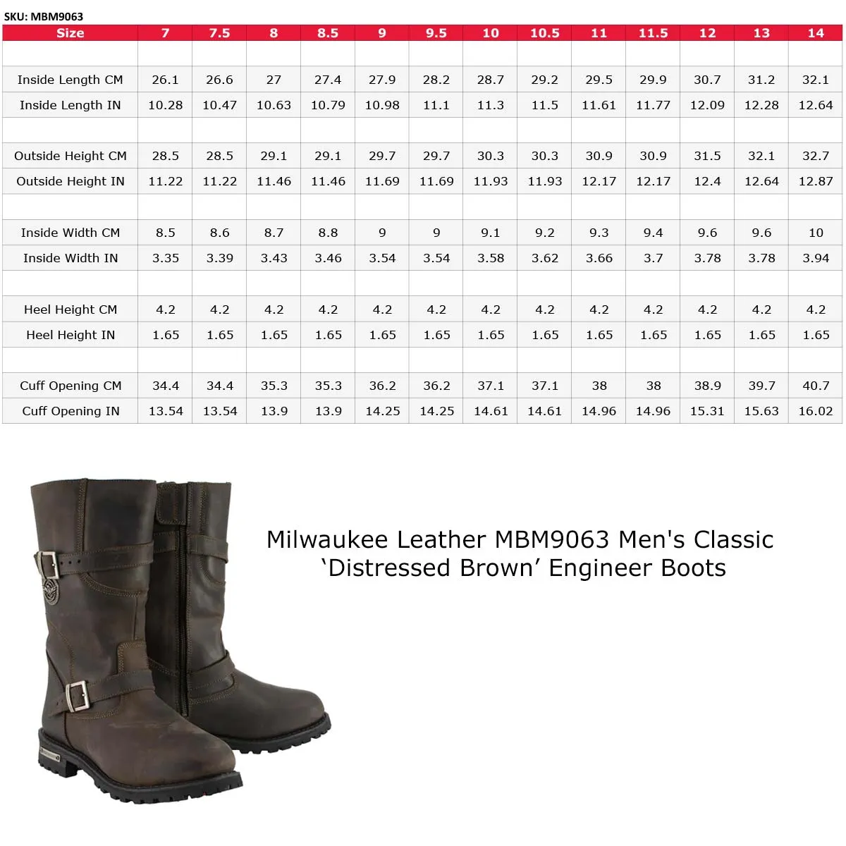 Milwaukee Leather MBM9063 Men's Classic ‘Distressed Brown’ Motorcycle Leather Engineer Boots