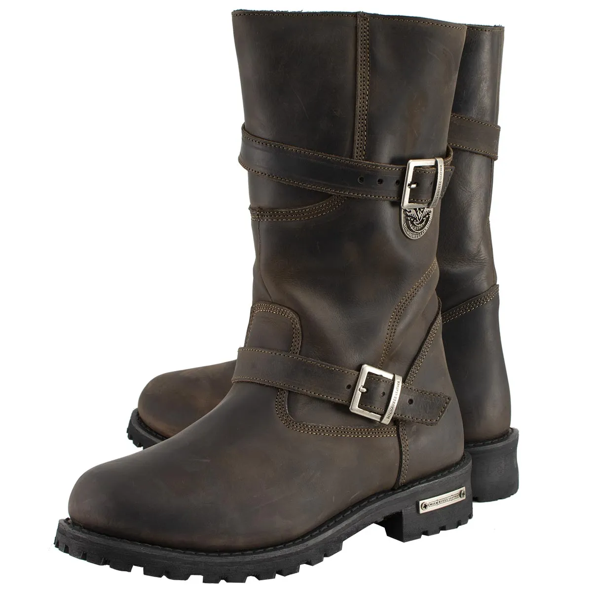 Milwaukee Leather MBM9063 Men's Classic ‘Distressed Brown’ Motorcycle Leather Engineer Boots