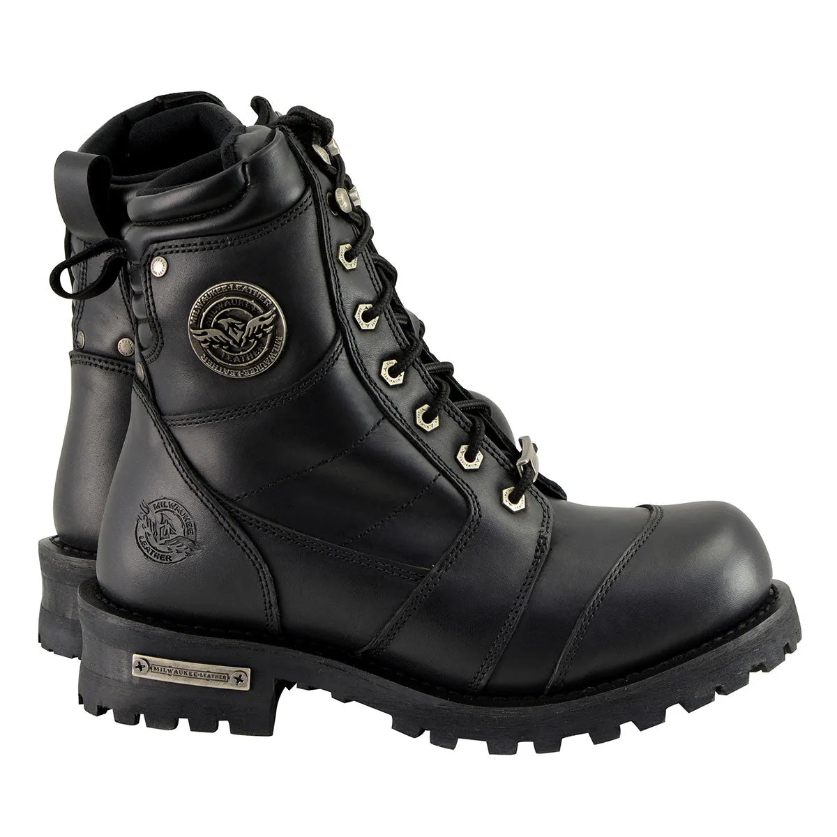 Milwaukee Leather Men's Classic Black Leather 8-inch Lace-Up Logger