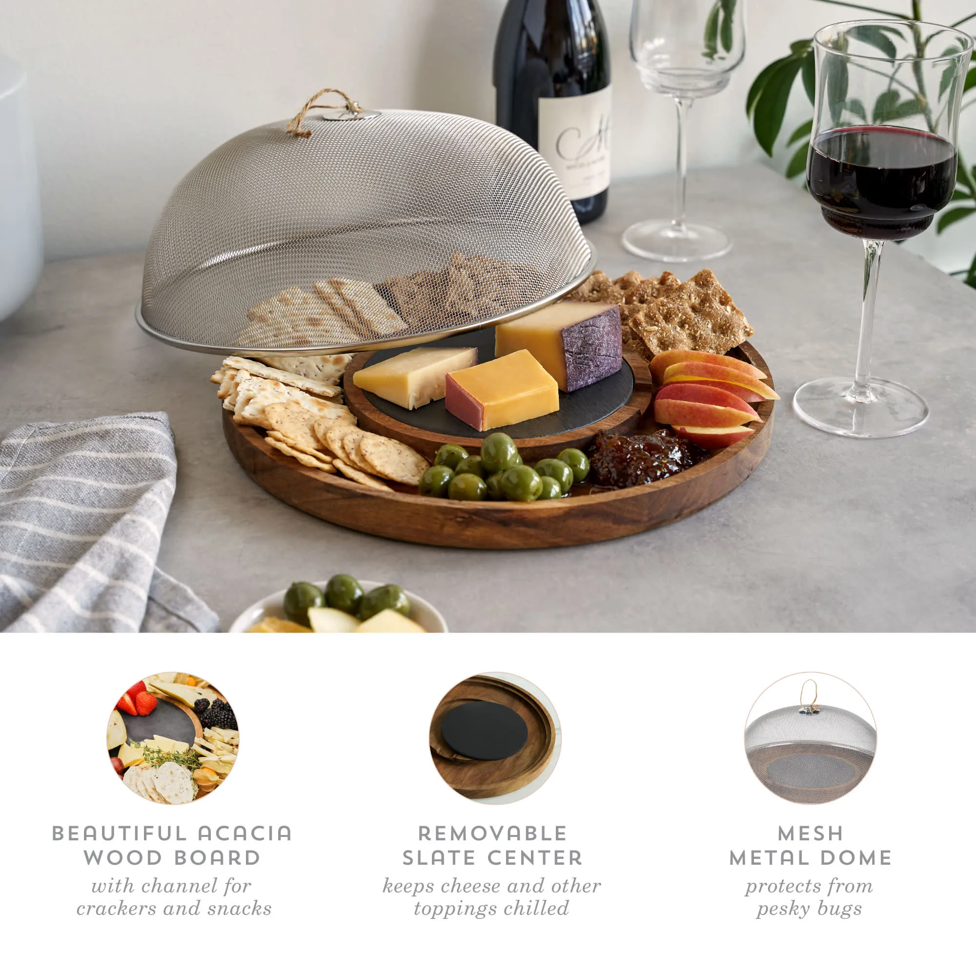 Modern Manor Slate & Acacia Cheese Board with Dome