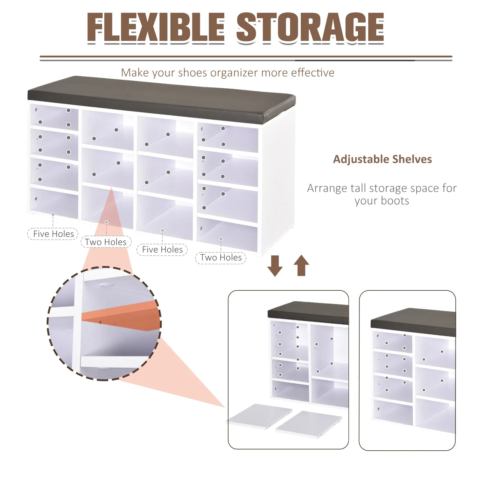 Multi-Storage Shoe Rack w/ 14 Compartments Cushion Moving Shelves Solid Frame Foot Pads Home Office Tidy Organisation Boots Trainers White