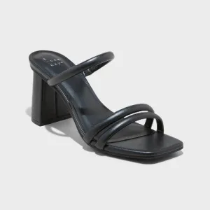 New - A New Day Women's 3" Chunky Block High Heel Slip On Sandals Wide Width Open Toe