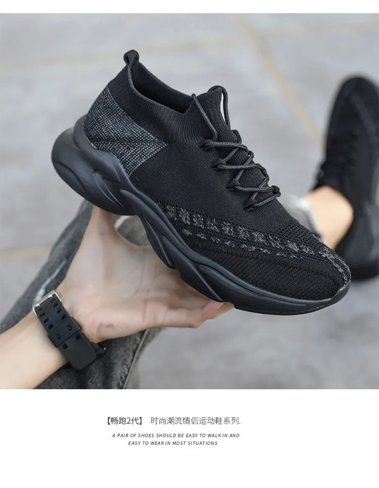 New Fashion Vulcanize Platform Flats Bandage Stretch Fabric Shoes Casual Sports Men Black Lovers Sneakers 44 45