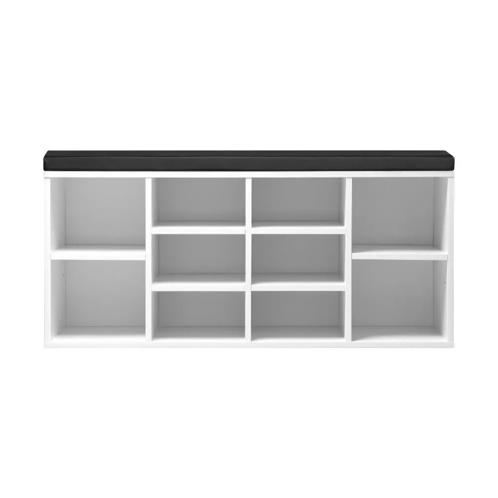 Oikiture Shoe Bench 105cm Shoe Storage Cabinet Orgaiser Rack Storage Shelf Black and White