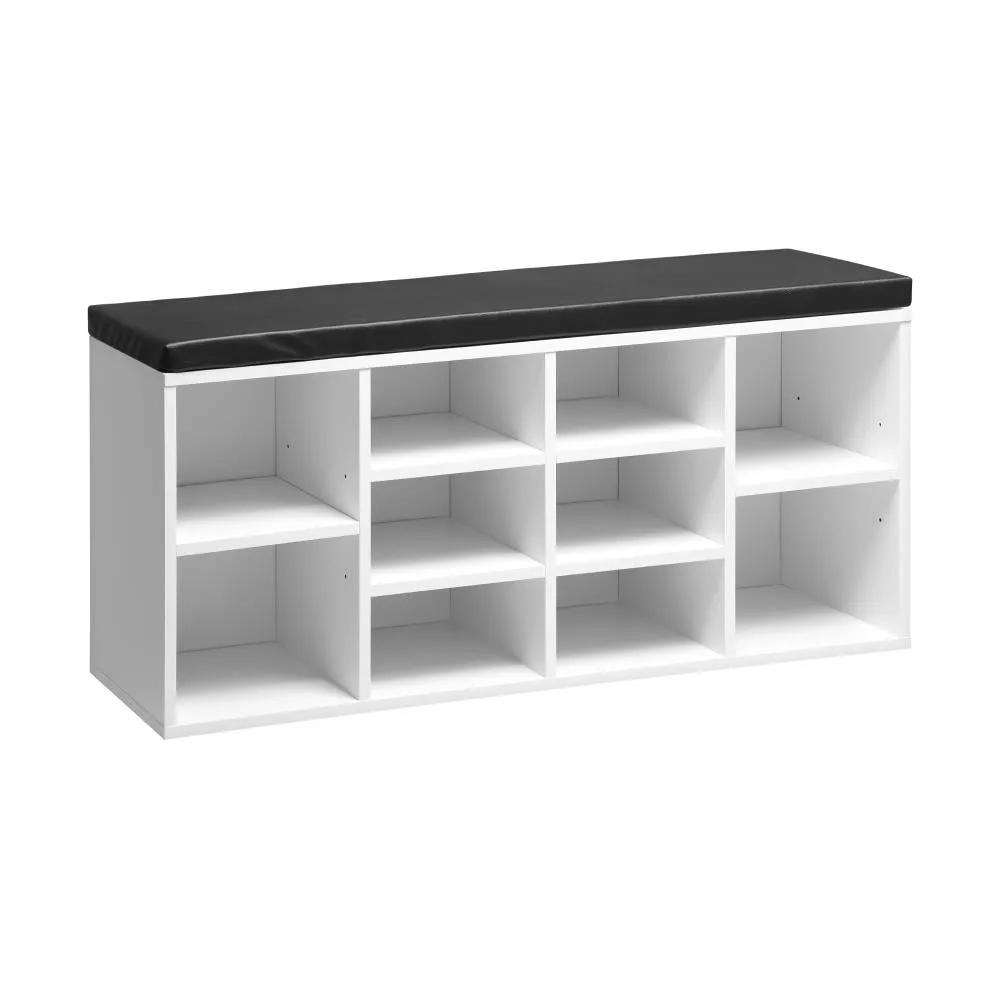 Oikiture Shoe Bench 105cm Shoe Storage Cabinet Orgaiser Rack Storage Shelf Black and White