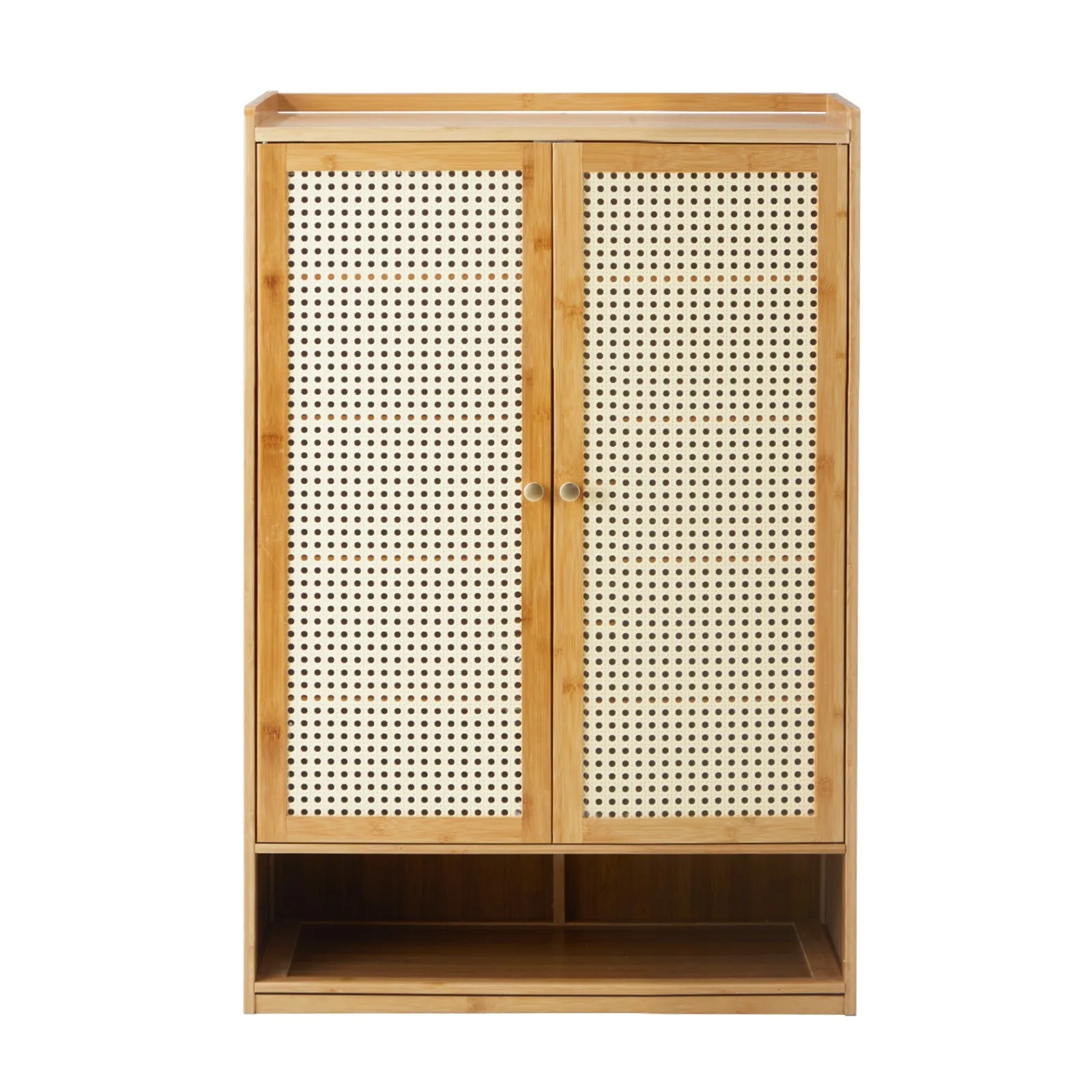 Oikiture Shoe Storage Cabinet Shoes Rack Organiser Shelf 2 Doors Rattan Brown