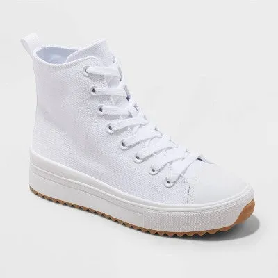 Open Box - Wild Fable Women's High-Top Canvas Casual Sneakers Memory Foam Insole Lace-Up