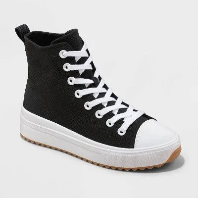 Open Box - Wild Fable Women's High-Top Canvas Casual Sneakers Memory Foam Insole Lace-Up