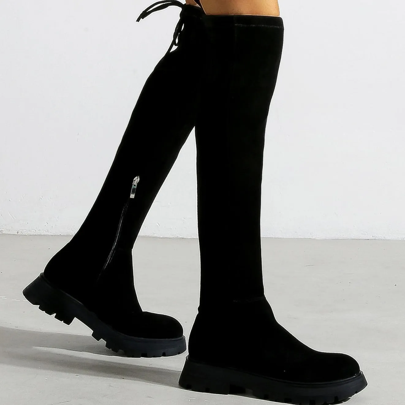 Over The Knee Faux Suede Tie Back Boots