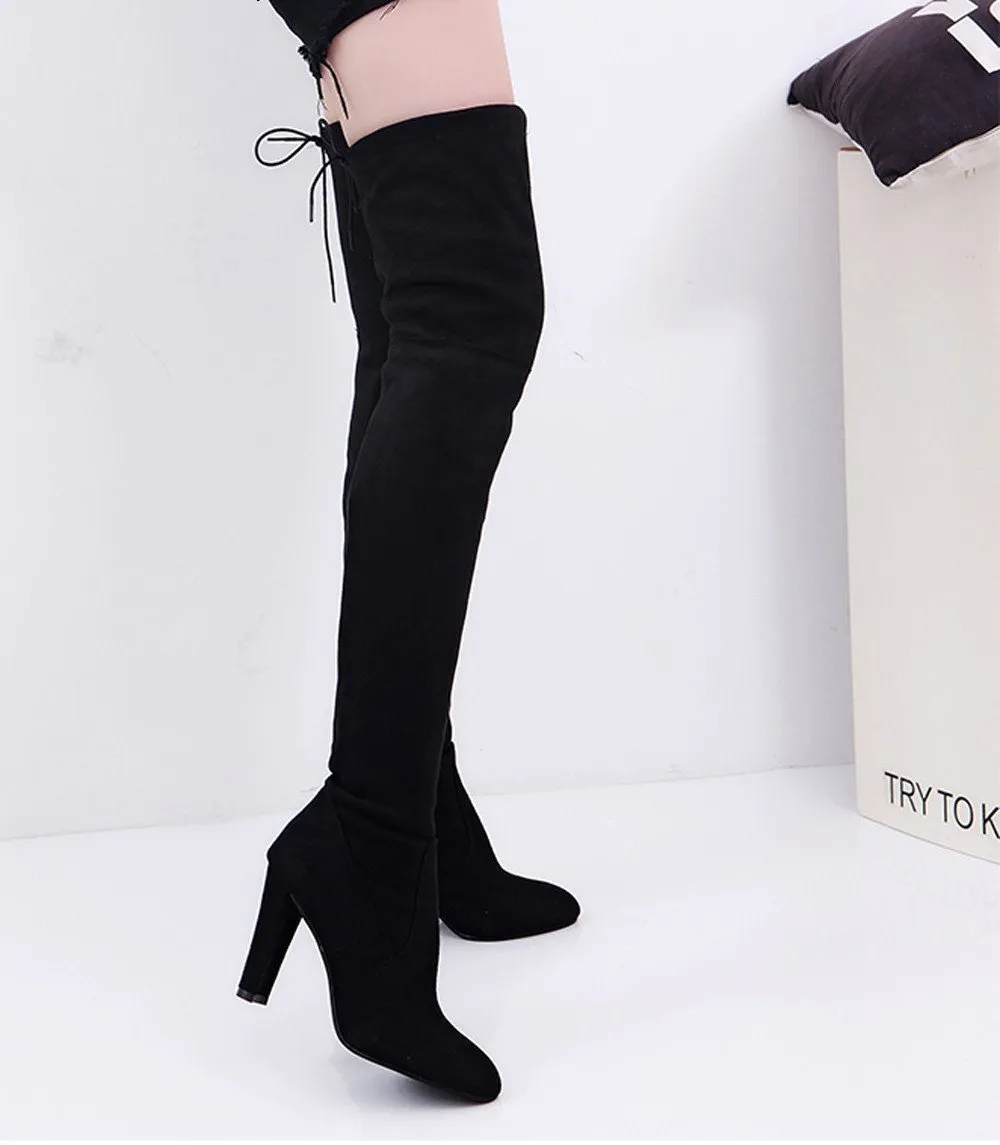 Over the knee heeled boots slim pointed toe thigh high boots winter long boots