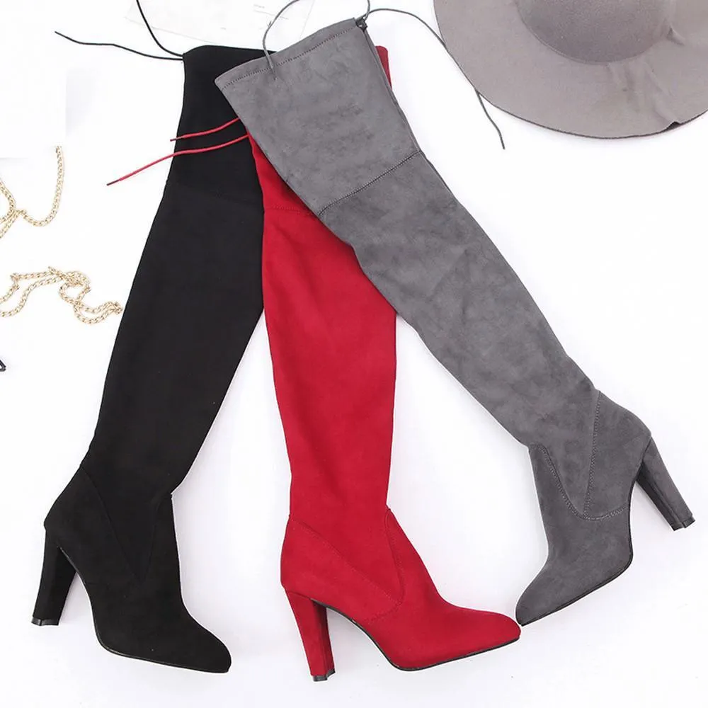 Over the knee heeled boots slim pointed toe thigh high boots winter long boots