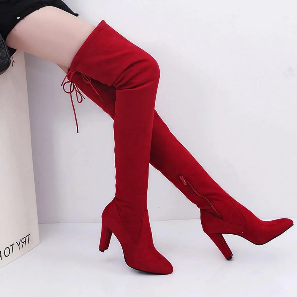 Over the knee heeled boots slim pointed toe thigh high boots winter long boots