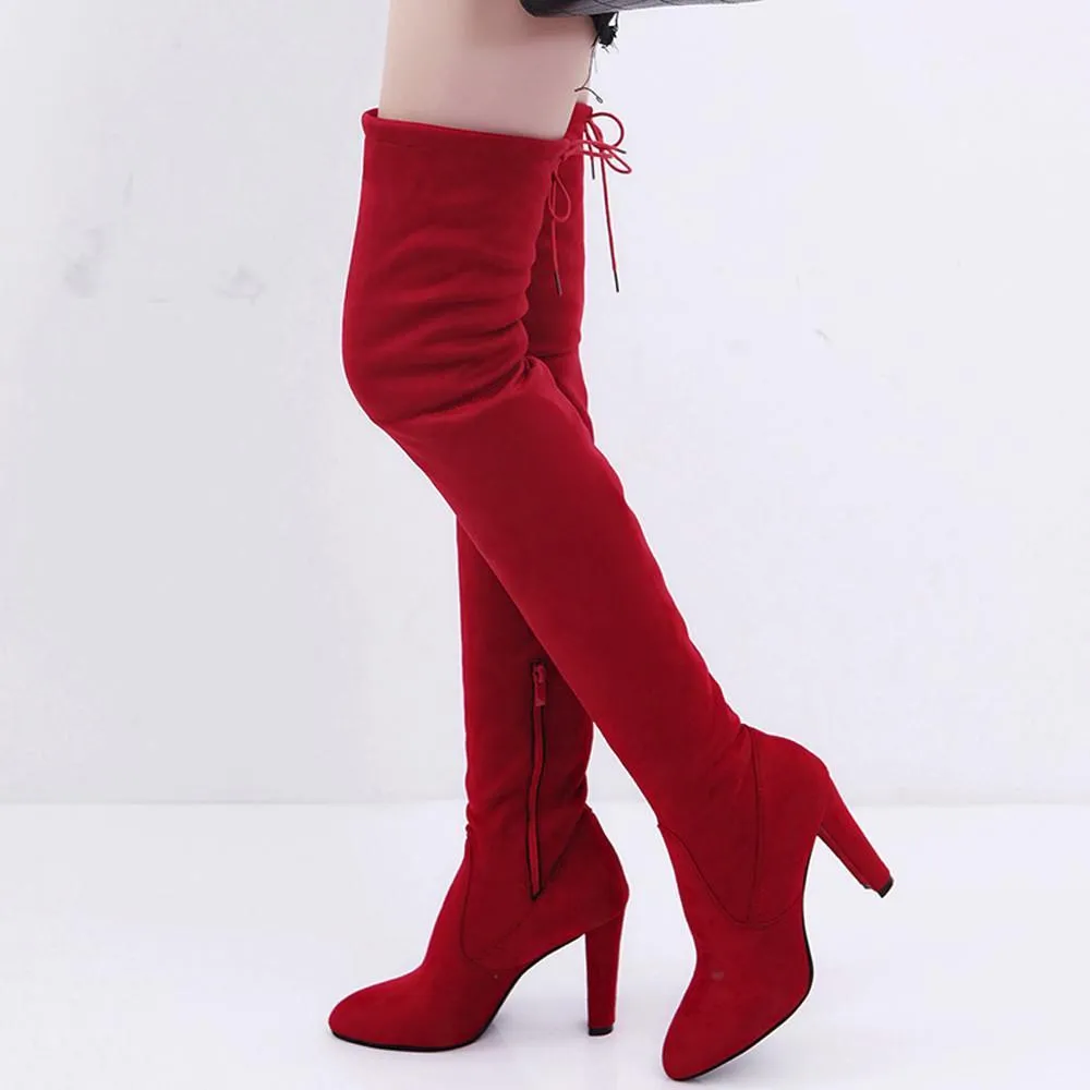 Over the knee heeled boots slim pointed toe thigh high boots winter long boots