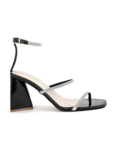 pelle albero Women Black Embellished Ankle Strap Block Heels Sandals PA-PL-5051_BLACK_40