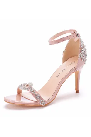 Pink Rhinestone Ankle Straps Prom Sandals