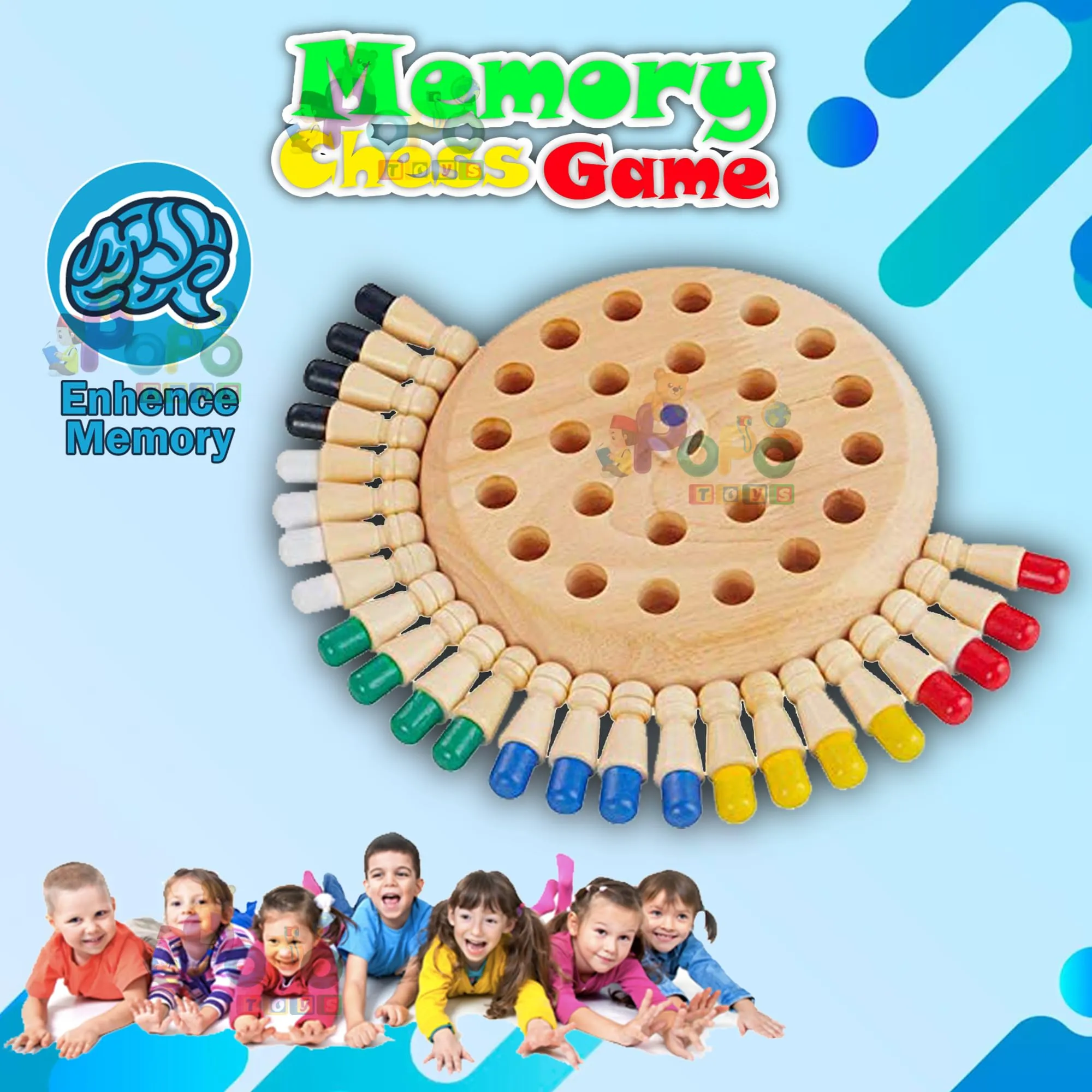 Popo Toys Wooden Memory Matchstick Chess Game, Multicolor Kids Intelligence Game I Made in India,Multicolor