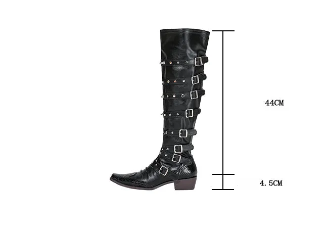 Punk Gothic Style Rivet Knee High Boots