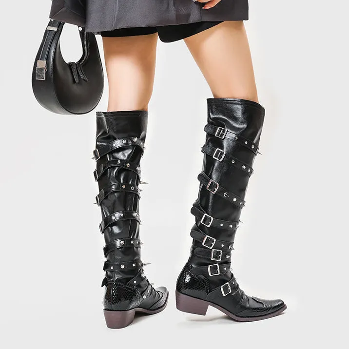 Punk Gothic Style Rivet Knee High Boots