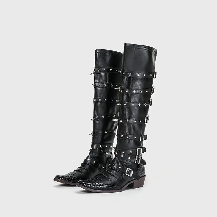 Punk Gothic Style Rivet Knee High Boots