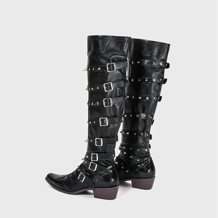 Punk Gothic Style Rivet Knee High Boots