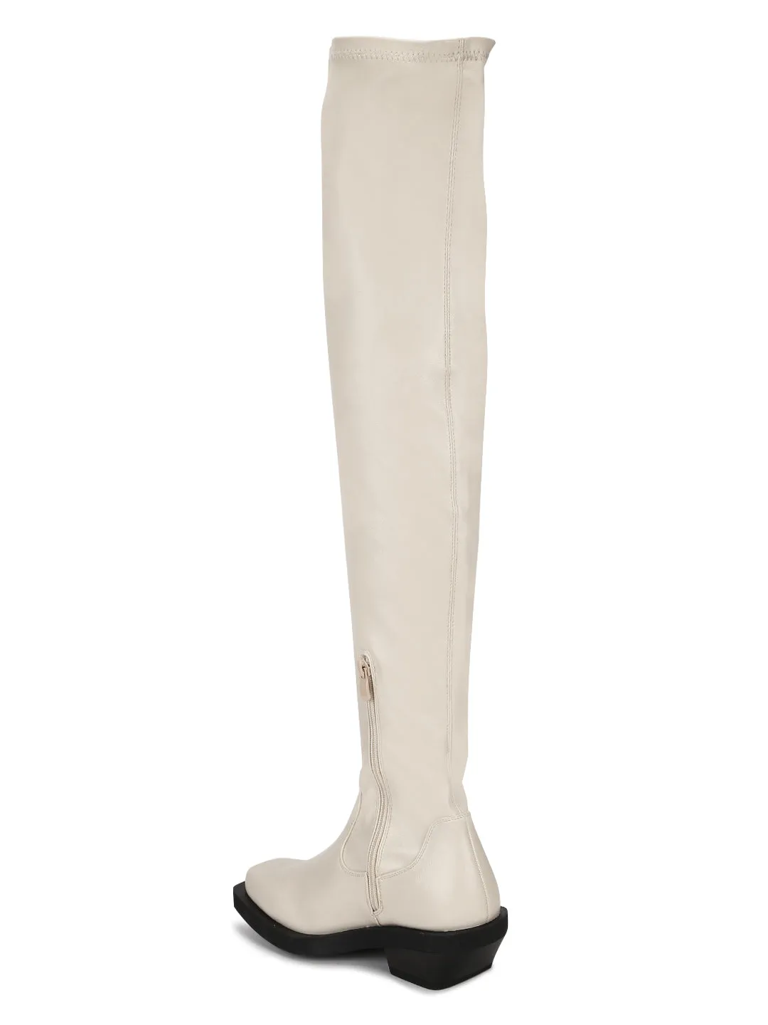 Putty Beige PU Thigh High Boots