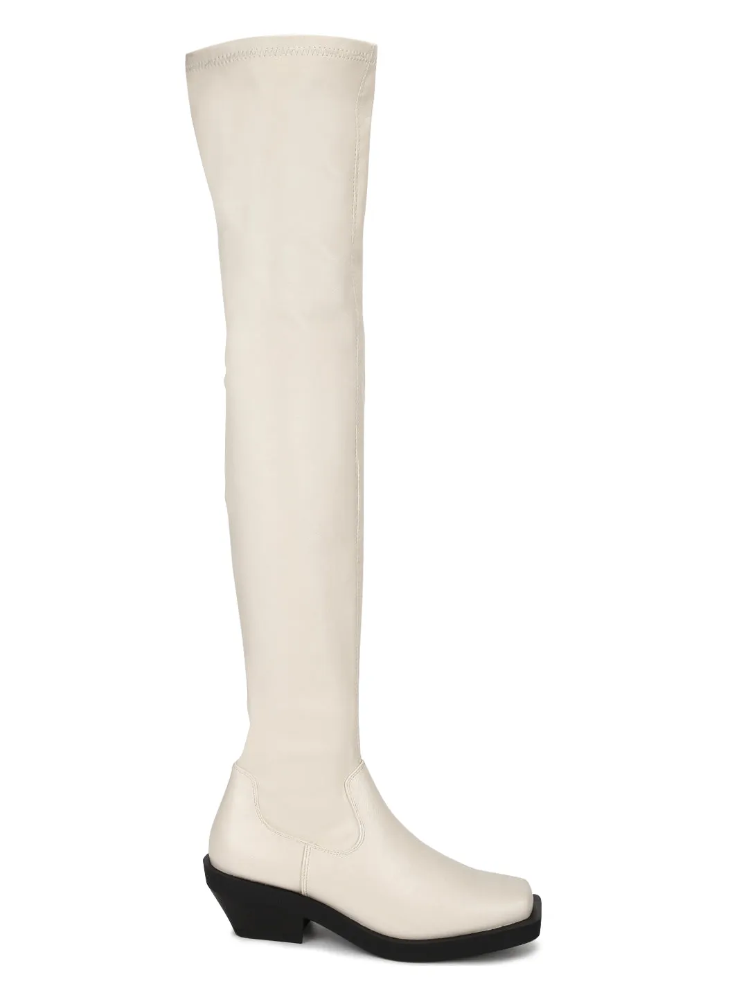 Putty Beige PU Thigh High Boots