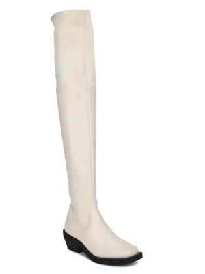 Putty Beige PU Thigh High Boots