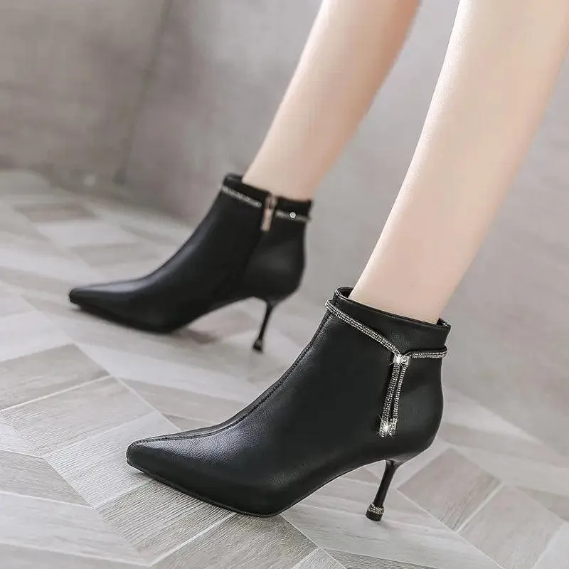 Rhinestone Pointed Women Ankle Boots